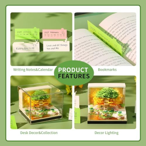 3D Calendar 2027,3D Time Piece Calendar 2027 With LED Lights,3D Art Calendar Memo Pad 2027,Blossom Grove Island Desktop Decoration,Tear-Away 3D Paper Art Notepad w LED Lights,Christmas Gift,New Year Gift (Blossom Grove Island(Emerald Green)) - Image 5