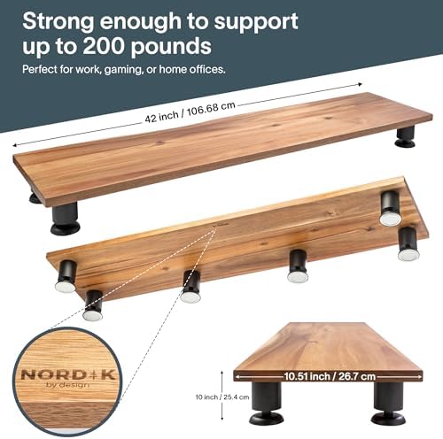 Nordik Dual Monitor Stand Riser -Hardwood Acacia Monitor Shelf 42x10.5 in - Image 4