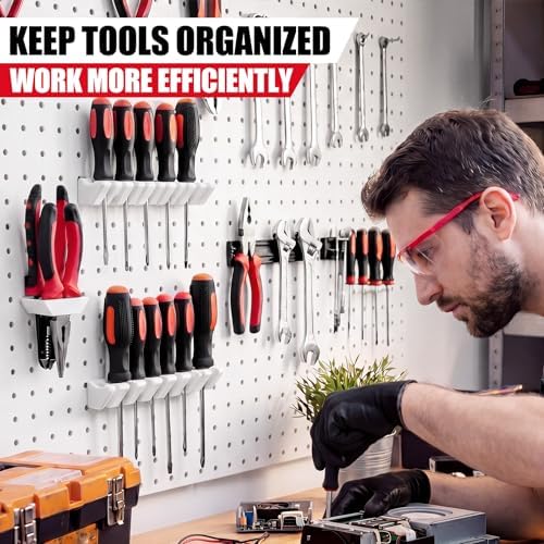 Novabright 6 Pieces Pegboard Organizer Accessories Set, Screwdriver Holder and Double Hole Pliers Holders, Pegboard Tool Hangers for Screwdrivers, Pliers, Scissors Wall Garage Workshop Storage(White) - Image 6