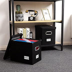 PRANDOM File Organizer Box - Set of 4 Collapsible Decorative Linen Filing Storage Hanging File Folders with Lids Office Cabinet Letter Size Black (14x9.3x10.8 inch) - Image 3