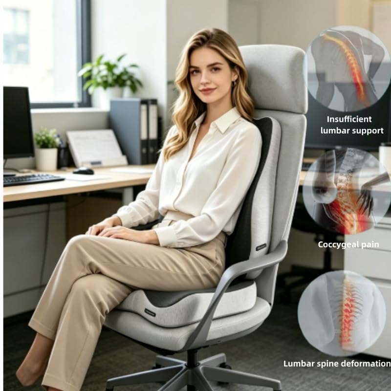 Seat Cushion & Lumbar Support Pillow Set for Office Chair,and Tailbone Discomfort with Lumbar Support Pillow and Seat Cushion - Perfect for Home, and Gaming Chairs Chair Cushion(Light Gray) - Image 4