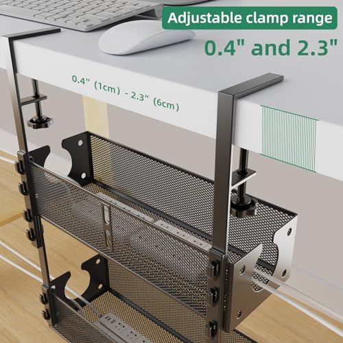 Multi-Model Under Desk Cable Management Tray 2 Packs Metal Under Desk Wire Management Clamp Mount Under Table Cord Management No Damage The Desk (Black) - Image 6