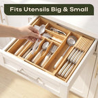 Drawer Organizer for Kitchen Organization – Expandable Bamboo Silverware Drawer Organizer with Removable Knife Block, Bamboo Cutlery, Non-Slip Utensil Organizer with 7-Slot Knife Storage for Flatware - Image 4