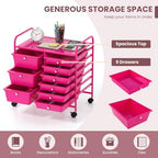 LDAILY 9 Drawer Rolling Storage Cart, Rolling Cart with Drawers for Classroom, Art Supply Craft Organizer on Wheel with Metal Frame & Handles for Home Office School - Image 6