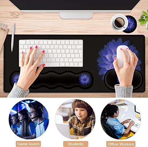 Ergonomic Mouse Pad Set, Desk Mat(31.5×11.8 in) + Keyboard Wrist Rest Support + Mouse Wrist Rest + Coasters for Office,Home,Computer,Laptop -Purple Flowers Cute Black Gaming Large Mousepads XXL - Image 7