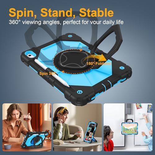 Case for iPad (A16) 11th/10th Generation 11/10.9 Inch 2025/2022, Ubearkk for iPad a16 case with Screen Protector, 360 Degree Rotating Stand Shoulder Strap Pencil Holder,Black Blue - Image 4