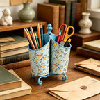 360° Rotating Metal Pen Holder for Desk, Cute Floral Bird Desktop Organizer with Dome Roof, Pencil Cup & Remote Control Holder for Home Office (Blue) by Zokyntrix