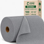 Reusable Microfiber Cleaning Cloth Roll - 100 Pack, 12"x12" Washable Tear-Away Paper Towels, Lint-Free & Streak-Free Rags for Kitchen, Glass, Cars, Electronics, Workshop and Garage(Cloud Gray) by CHAUNCEYHOME