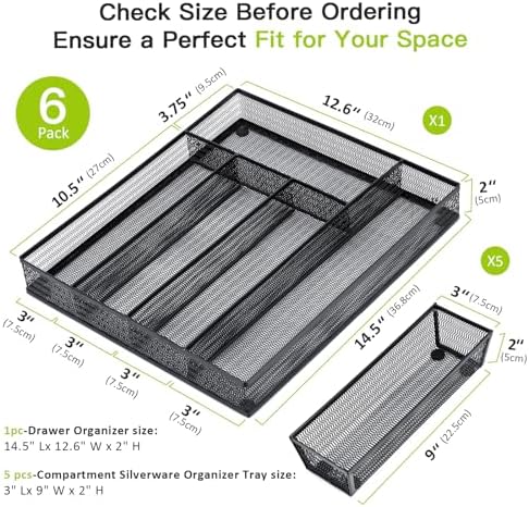 Neudeco Drawer Organizer Set, Black Mesh, 6 Pack - Image 3