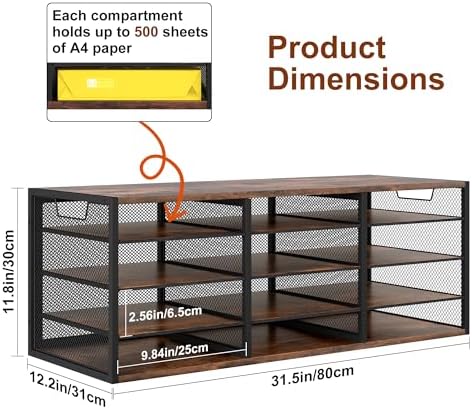 TQVAI 12 Compartments Desktop Literature Organizer, Metal Frame Paper Sorter with Handles, Heavy Duty Mailbox for Classroom and Office, Wood File Organizer for Document, Bill, Magazine, Antique Brown - Image 2