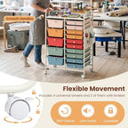 Giantex 15 Drawer Storage Cart, Rolling Craft Cart with Metal Tabletop & Pegboard, Mobile Utility Organizer Trolley with Locking Wheels, Home Office, Classroom, Teacher Supplies, Macaron Multicolor - Image 7