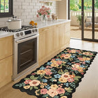 DUKINO 2x5 Washable Runner Rug, Floral Non Slip Rug for Kitchen, Black - Image 3