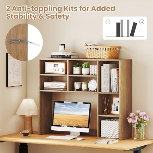 LDAILE 31'' Desk Shelf, 3-Tier Desk Hutch with 7 Shelves for Computer Desk, Desktop Bookshelf with 3 Adjustable Shelves for College Dorm Office Home Study Room Desk, 37 x 10 x 31 in - Image 7