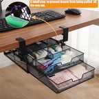 Cedilis Under Desk Drawer Organizer Slide Out, 2-Tier Metal Under Table Storage Drawers Clamp On for Home Office, Black, No Drilling - Image 3