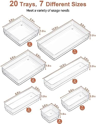 SMARTAKE 20-Piece Drawer Organizer with Non-Slip Silicone Pads, 7-Size - Image 2