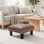 Joveco Small Footstool Ottoman Upholstered PU Leather Square Footrest Ottomans Small Foot Rest for Desk Couch Living Room Bedroom Office (Brown) - Image 4
