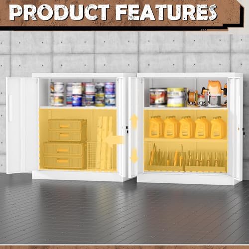 INTERGREAT Metal Garage Storage Cabinet, 36" Locking Counter Cabinet with 2 Locking Doors and 2 Adjustable Shelves, Small Steel Cabinet for for Home Office, Gym, School(White) - Image 6