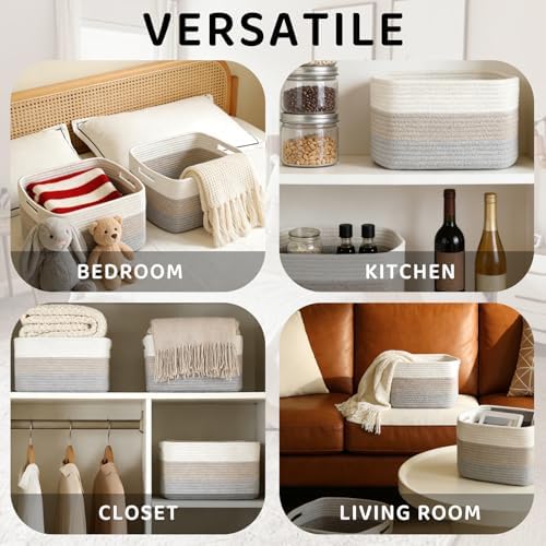 4 Pack Storage Baskets for Organizing, 11''Lx9''Wx8''H Woven Baskets for Storage Toys, Towels, Books, and Clothes, Cotton Rope Basket for Shelves with Handle - Image 3