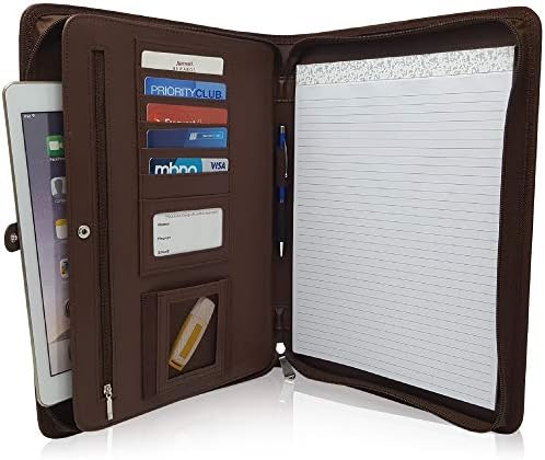 Dark Brown Zippered Portfolio Binder - PU Leather Business Portfolio Organizer - Padfolio for Men & Women with US Letter Notepad, 10.5 Inch Tablet Pocket & Gift Box by Lautus Designs - Image 4