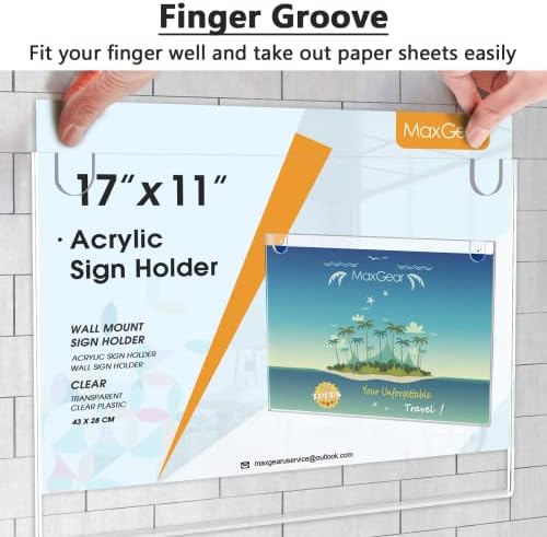 MaxGear Acrylic Wall Mount Sign Holder, 11 x 17 Landscape, 6 Pack - Image 3