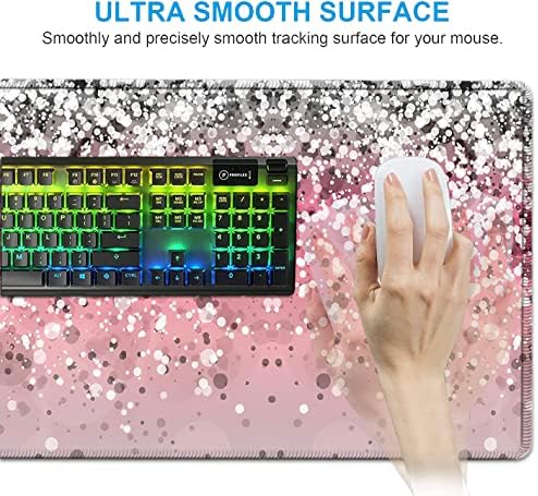 Pink Mouse Pad,Keyboard Mouse Pad Set,Extended Gaming Mouse Pad + Memory Foam Keyboard Wrist Rest Support, Pink Glitter Office Desk Mat Writing Pad Easy Typing Pain Relief,XXL Large Mousepad Desk Mat - Image 5