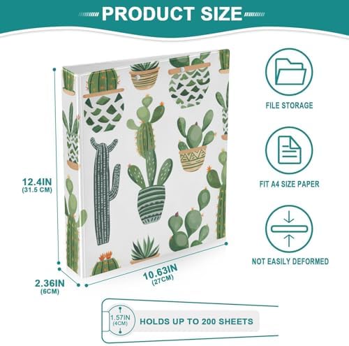ALAZA Cactus Cacti Boho 3 Ring Binder 1.5 Inch Three Ring Office Binders w/clipboard & 3 Pockets, Hold 200 Sheets, 1pc - Image 5
