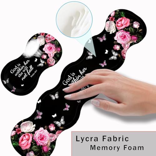 Keyboard Wrist Rest and Mouse Pad with Wrist Support Set Ergonomic Coaster,Memory Foam,Easy Typing Pain Relief,Large XL Desk Mat 31.5"x 11.8",Floral Bible - Image 5