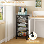Sbanmao 5 Drawers Rolling Utility Cart, Rolling Storage Cart with Wooden Tabletop and Lockable Wheels, Storage Drawer Cart with Drawers, Craft Cart for Bedroom, Classroom, Home, Office,Black - Image 4