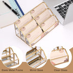 Hipiwe Gold Glass Business Card Holder for Desk, 6-Slot Can Holds 400 Cards - Image 6