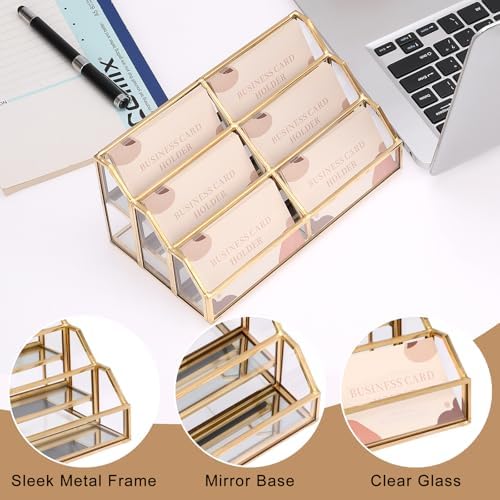 Hipiwe Gold Glass Business Card Holder for Desk, 6-Slot Can Holds 400 Cards - Image 6