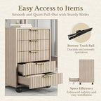 5 Drawer Chest, Under Desk Storage Wood Drawers with Wheels, Fluted File Cabinet for Home Office, Light Oak - Image 6