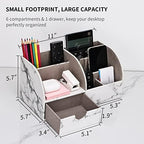 KINGFOM Pu Leather Desk Organizer Pen Pencil Holder Office Supplies Caddy Storage Box 6 Compartments with Drawer Gray Marble - Image 6