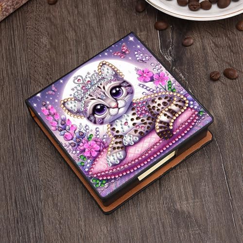 Diamond Art Painting Note Box, 4pcs Purple Animals PU Gem Art Storage Container with 640 Sheets, Relaxing DIY Craft Kit for Home Office Organization Birthday Anniversary - Image 6