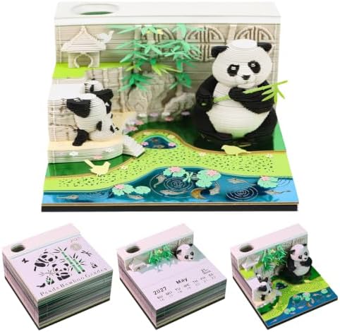 3D Calendar 2027, 3D Memo Pad Art Sticky Notes, Time Piece Calendar 2027, Creative Weekly Notepad with Light, Paper Carving Art Desktop Gift for Christmas Birthday Anniversaries (Panda Bamboo 2027) by Banigic