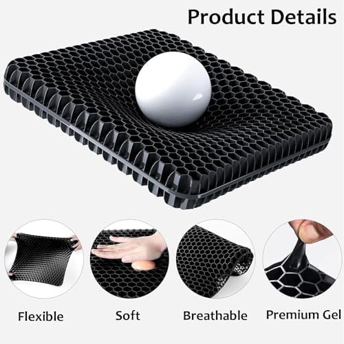 Gel Seat Cushion for Long Sitting, Super Large Gel Cushion Chair Pads for Home Office Car Seat Wheelchair, Breathable Honeycomb Pressure Relief Cushion for Sciatica, Tailbone, Coccyx & Back Hip Pain - Image 2