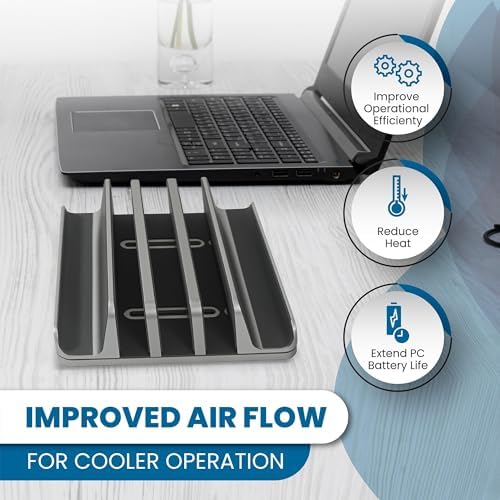 Elestoria 5- Slot Vertical Laptop Stand - Aluminum Laptop Stand Vertical for Desk - Fits MacBook Pro/Air, Surface, Mobiles & Gaming Laptops up to 17.3" - Heavy Duty Laptop Holder for Desk - (Black) - Image 3