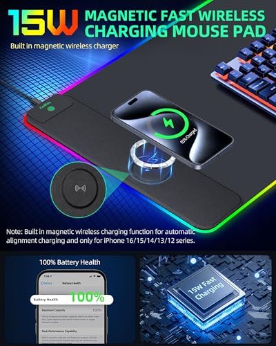 RGB Gaming Mouse Pad with 15W Magnetic Wireless Charging, 31.5"x15.7" - Image 2