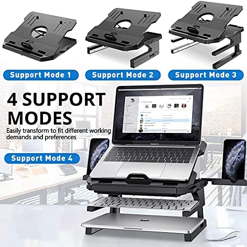 AboveTEK Laptop Stand, 20 Angles Two-Layer Height Adjustable Laptop Stands, Portable Laptop Riser with 360 Rotating Base Storage Space & Extra Phone Holders Compatible with 10''-17'' Laptops Black - Image 5