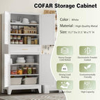COFaR 71" Tall Kitchen Pantry, Farmhouse Storage Cabinet with Doors and Shelves, Metal Cabinet with Drawers and Legs, for Cupboard/Dining Room/Bathroom/Living Room/Office/Laundry Room (White). - Image 5