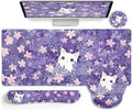 LIMKRIAN Purple Mouse Pad Large Desk Mat Set, Kawaii Cat Gaming Mousepad by LIMKRIAN