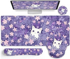 LIMKRIAN Purple Mouse Pad Large Desk Mat Set, Kawaii Cat Gaming Mousepad by LIMKRIAN
