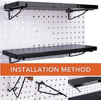 Black Pegboard Shelf, 4 Pack Wooden Pegboard Shelves with Metal Brackets Hooks, Heavy Duty Peg Board Organizer Shelves, Pegboard Accessories Organizer for Crafts Room, Garage, Workbench, Office - Image 6