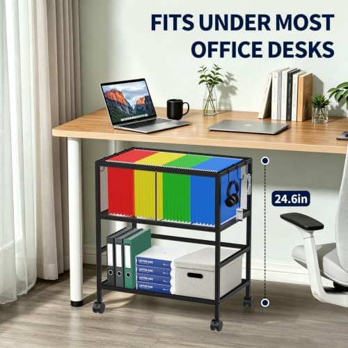 Rolling File Cart, Mobile File Cabinet with 360° Wheels for Home Office - Image 5