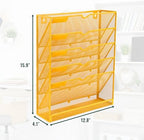 EASEPRES 6 Tier Mesh Hanging Wall File Organizer, Desk Vertical Mail Paper Document Folder Holder Rack with Bottom Tray and Nametag Label for Office Home School, Yellow - Image 2