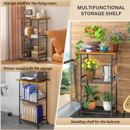 ThreeHio Rolling Kitchen Microwave Cart, 3 Tier Microwave Table Stand with Adjustable Shelf, Kitchen Storage Rack on Wheels, Coffee Station Cart Rack Shelf Organizer for Living Room Office, Balcony - Image 5