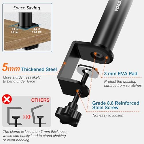 Vondynote Pair of Studio Monitor Stands Desk Clamp Speaker Stands 12°Tilt - Image 5