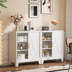 COFaR White 37" H Sliding Door Storage Cabinet, Half Open Half Closed Design, 3-Tier Kitchen Organizer with Adjustable Shelves, 150 lbs Top, Metal Coffee Bar & Buffet Sideboard for Dining Room - Image 3