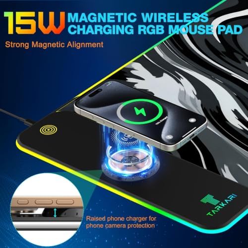 TARKARI 15W Magnetic Wireless Charging RGB Mouse Pad, 800x300mm Ink Splash - Image 2