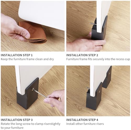 Bed Risers 4 Inch with Adjustable Screw Clamp, 4 Pack, Black - Image 5