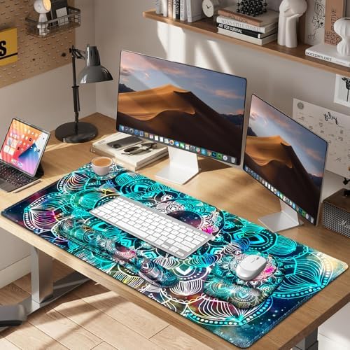 Large Mouse Pad with Wrist Support 4 in1 Set, XXL Big Game Mousepad + Keyboard Wrist Rest+Mouse Wrist Rest+Coaster Ergonomic Gaming Mat for Home Office Table Computer I Nice Green Mandala - Image 7